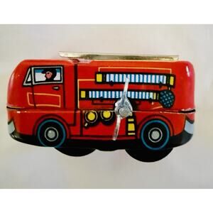 Vintage Wind-Up Tin Fire Truck Toy MS261 – Litho Mini – Made in China – With Box